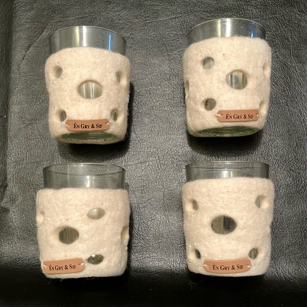 (4) Candle holders with boiled wool sleeve by En Gry & Sif